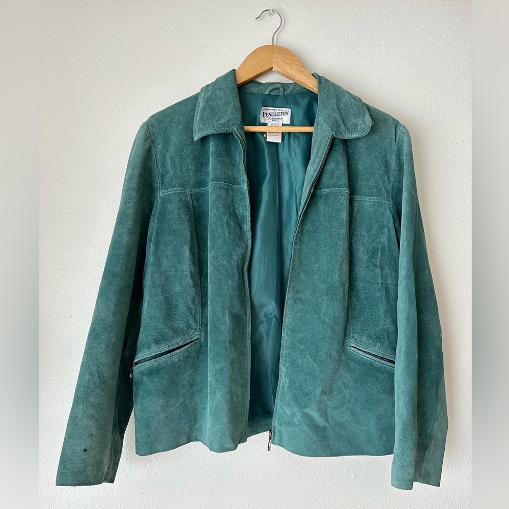 Vintage Teal Pendleton Suede Leather Jacket Large